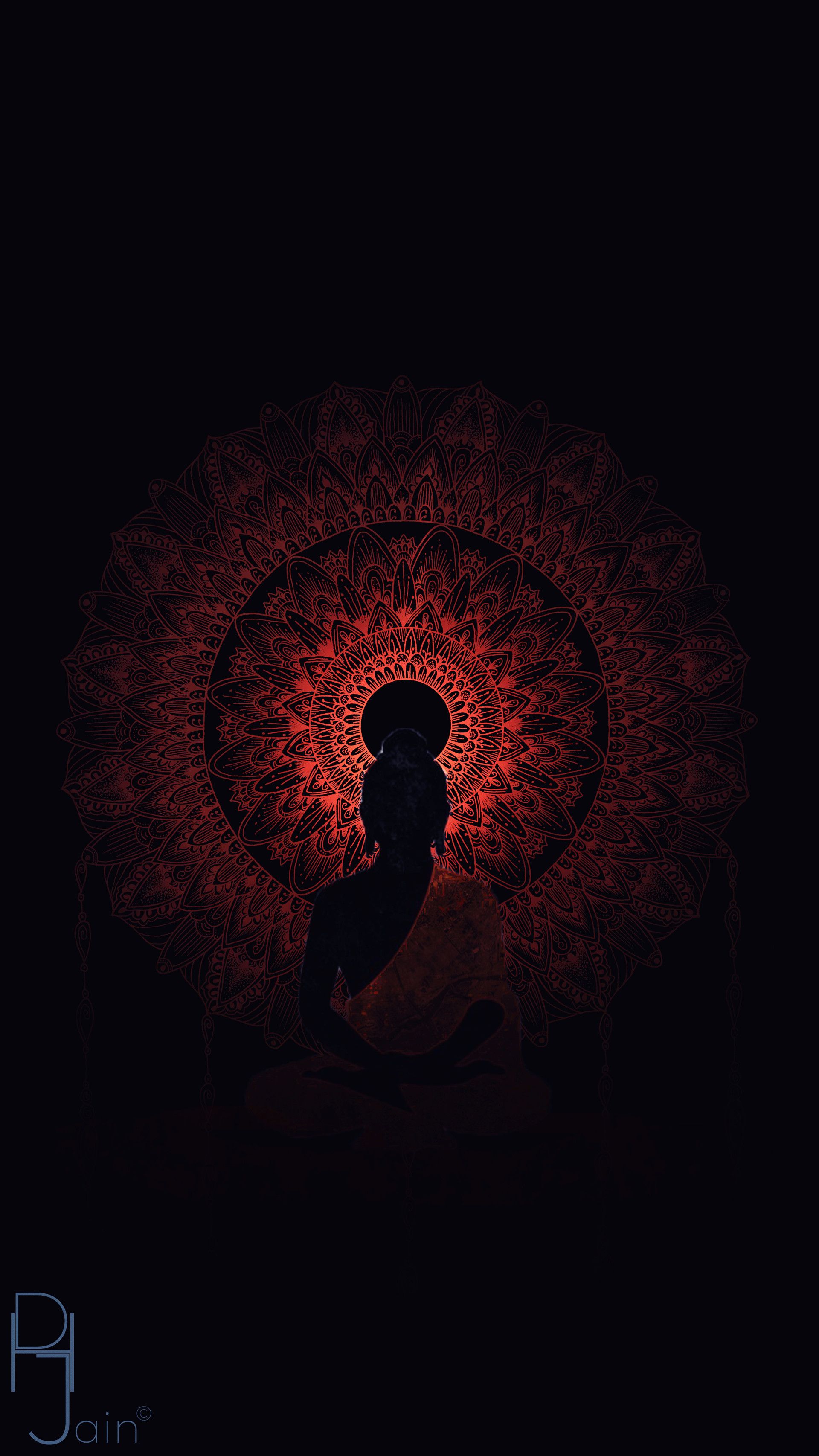 Silhouette Buddha con mandala rosso, 1920x3413 Full HD Verticale, Smartphone