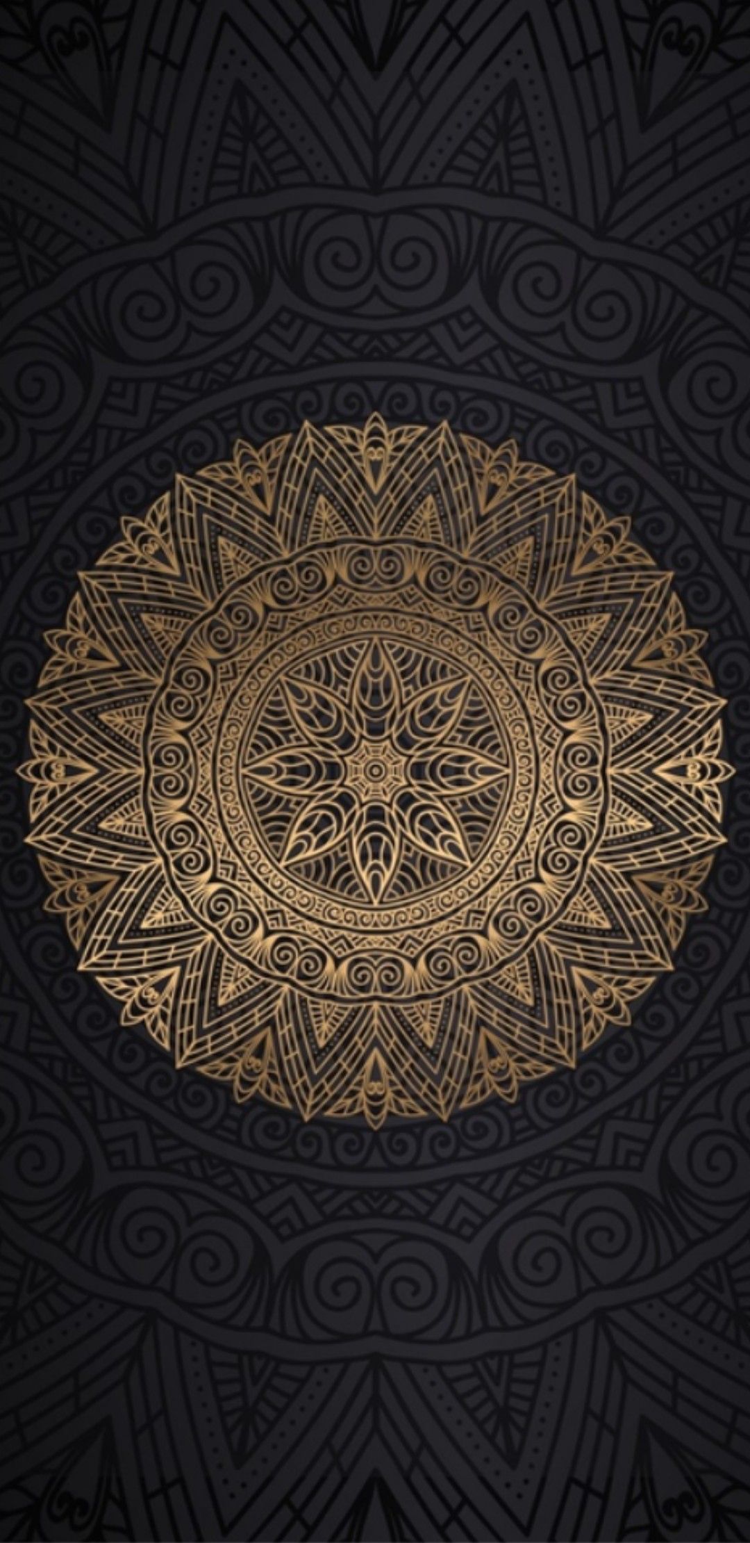 Mandala dorato su nero, 1080x2220 Full HD Verticale, Smartphone