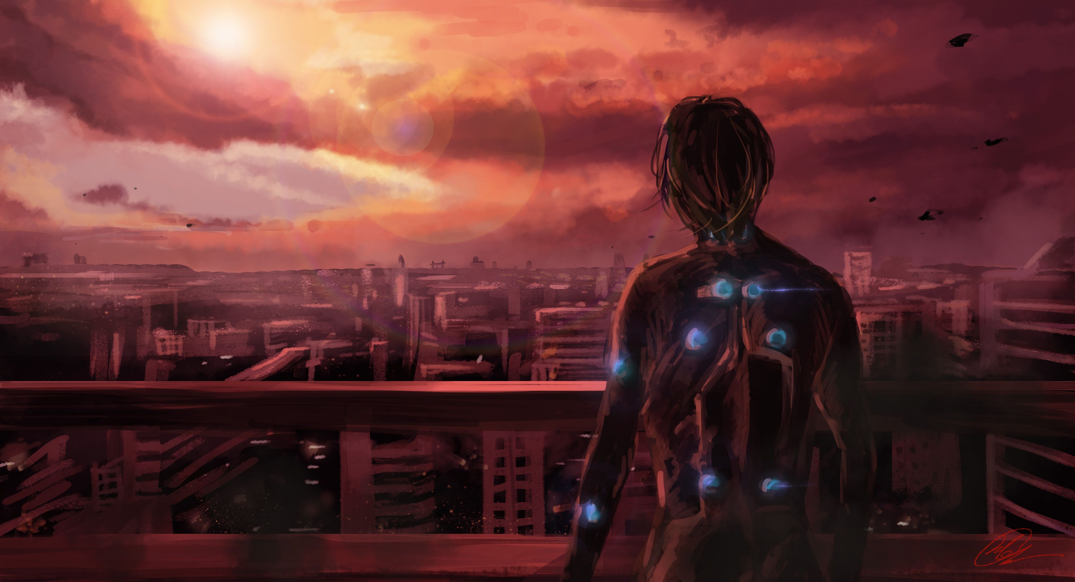 Gantz personaggio tramonto città, 3457x1874 2K+, PC