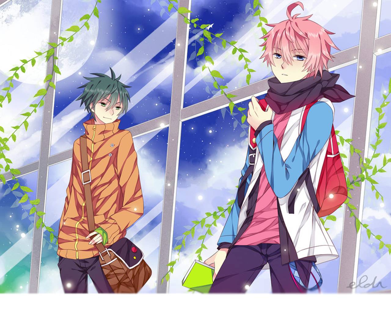 Due ragazzi anime davanti finestra, 1280x1024 HD, HP Laptop