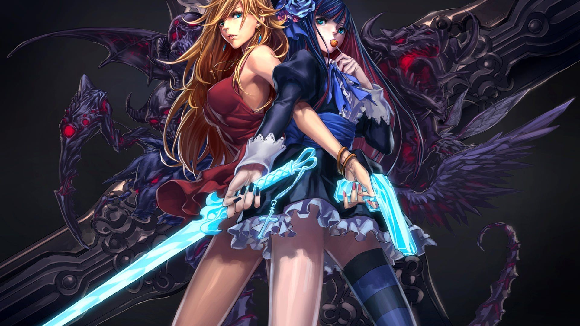 Personaggi anime con spade blu, 1920x1080 1080p, PC