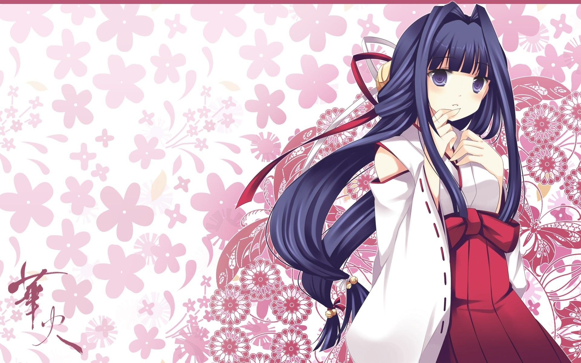 Ragazza anime miko fiori sakura, 1920x1200 WUXGA, Desktop