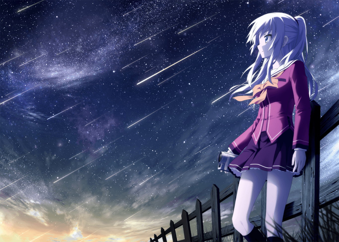 Ragazza anime sotto pioggia di stelle, 1366x975 720p, MacBook Air