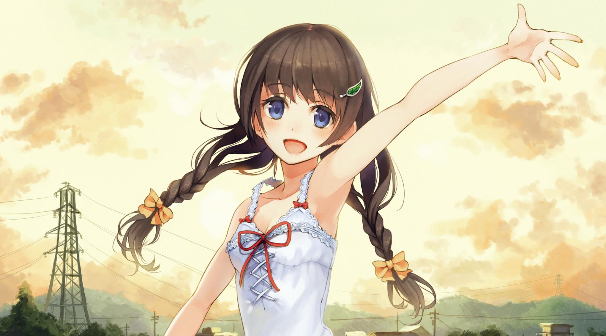 Ragazza anime treccine braccio alzato, 2040x1130 Hi-Res, Desktop