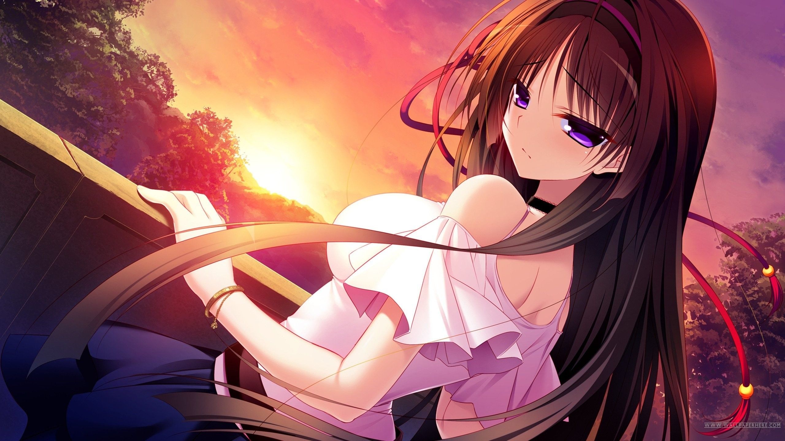 Ragazza anime capelli lunghi tramonto, 2560x1440 QHD, Laptop