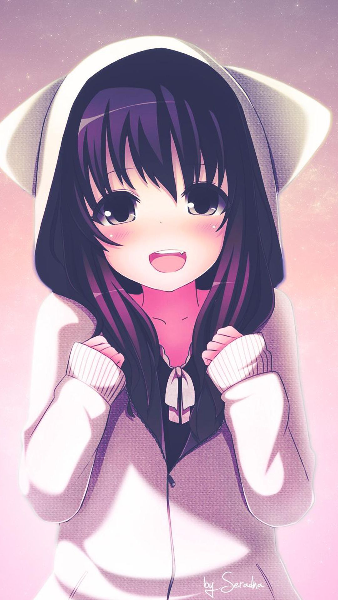 Ragazza anime felpa bianca, 1080x1920 Verticale, Mobile