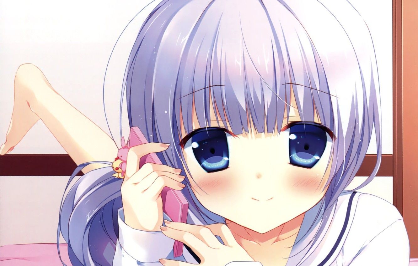 Ragazza manga occhi blu capelli lilla, 1332x850 720p, Acer Nitro