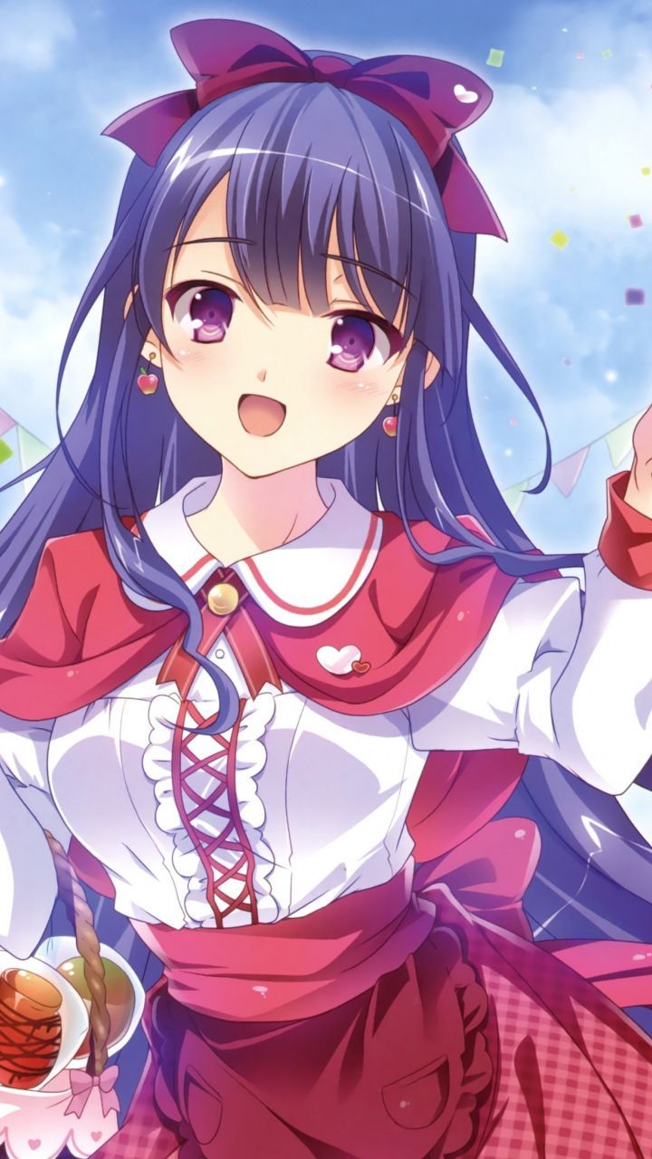 Ragazza anime capelli viola fiocco, 720x1280 Full HD Verticale, Smartphone