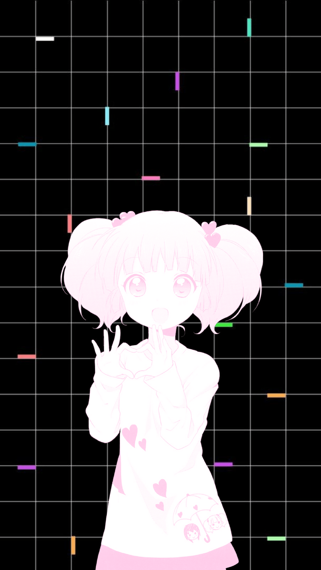 Ragazza manga rosa sfondo nero, 1080x1920 Verticale, Mobile
