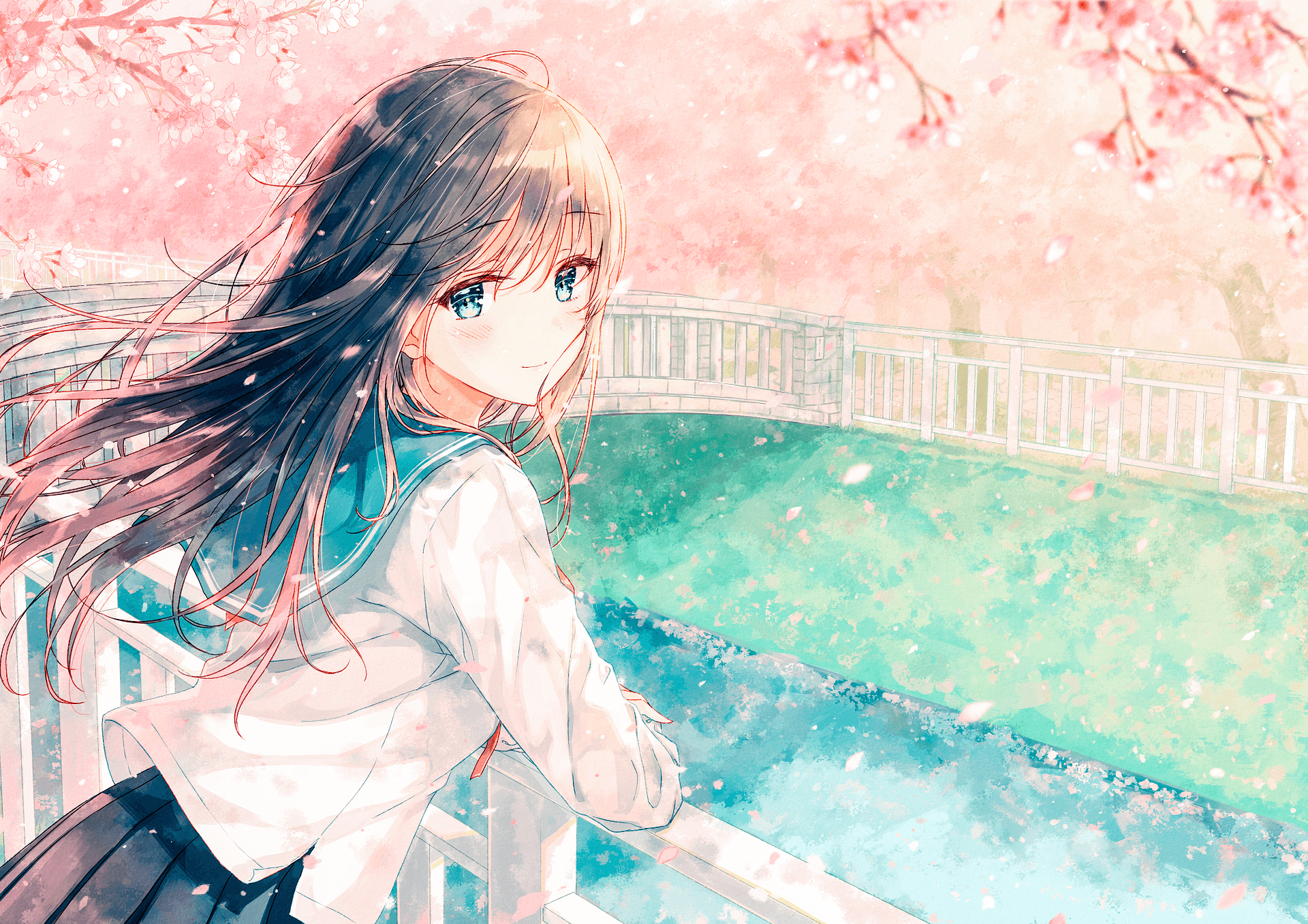 Ragazza anime capelli lunghi ciliegi, 1920x1357 Full HD+, Desktop