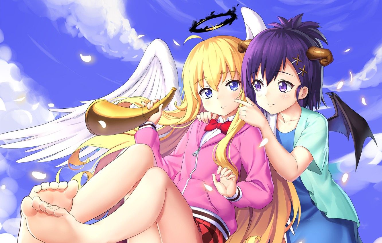Angelo e demone anime kawaii, 1332x850 HD, Desktop