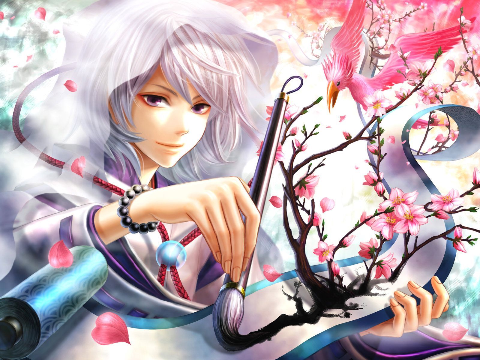 Ragazzo manga con pennello e ciliegio, 1600x1200 HD Ready, Notebook Gaming