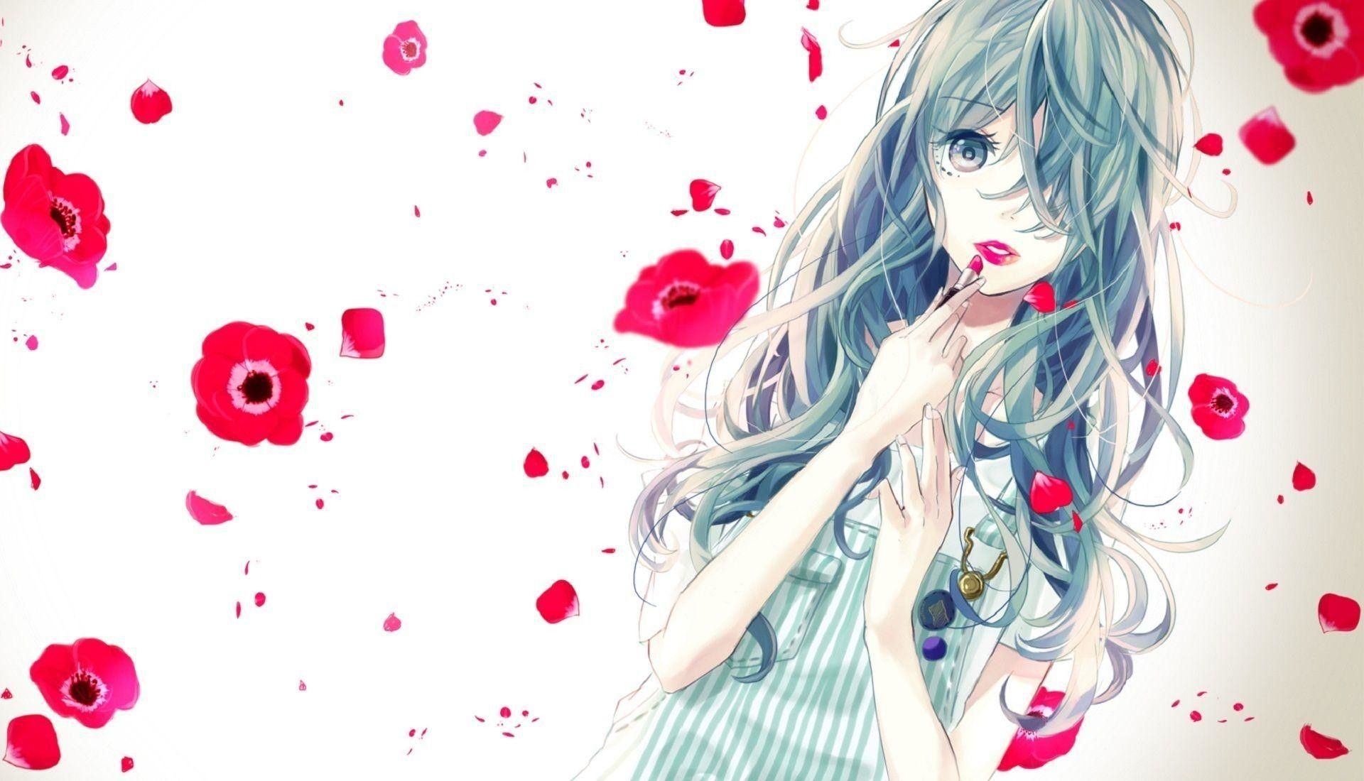 Ragazza anime capelli verdi papaveri, 1920x1100 1080p, iMac