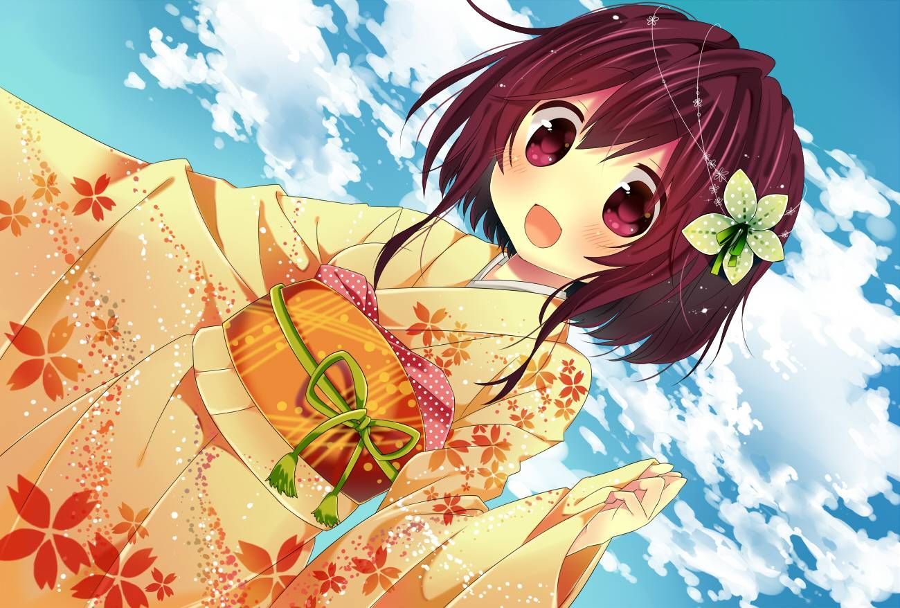 Ragazza anime in kimono giallo, 1300x878 HD, Desktop