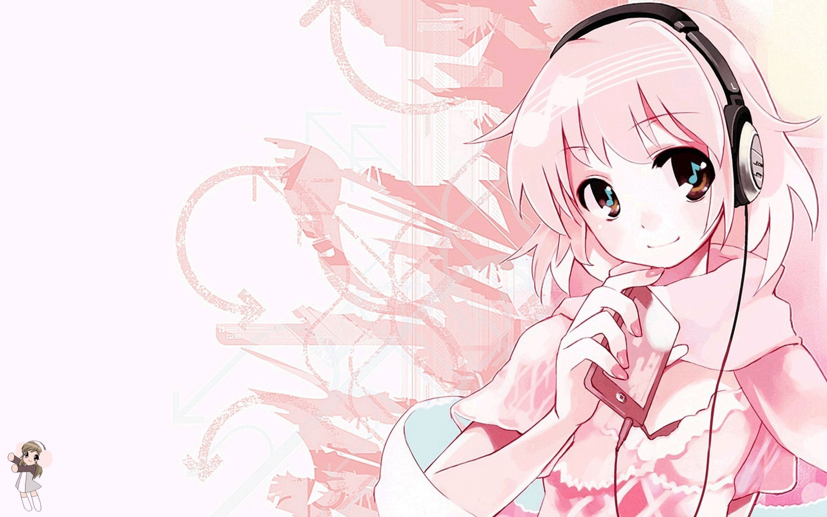 Ragazza anime rosa con cuffie, 2880x1800 2K+, MacBook Pro