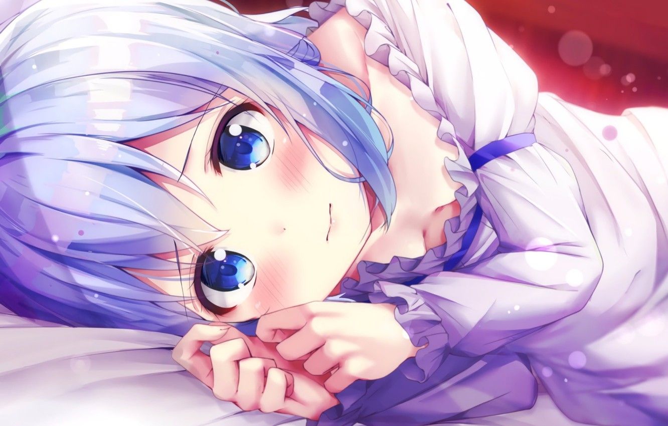 Personaggio anime capelli blu, occhi azzurri, 1332x850 720p, Laptop