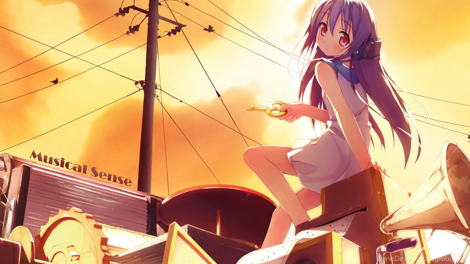 ragazza anime seduta ingranaggi, 1920x1080 Full HD, PC