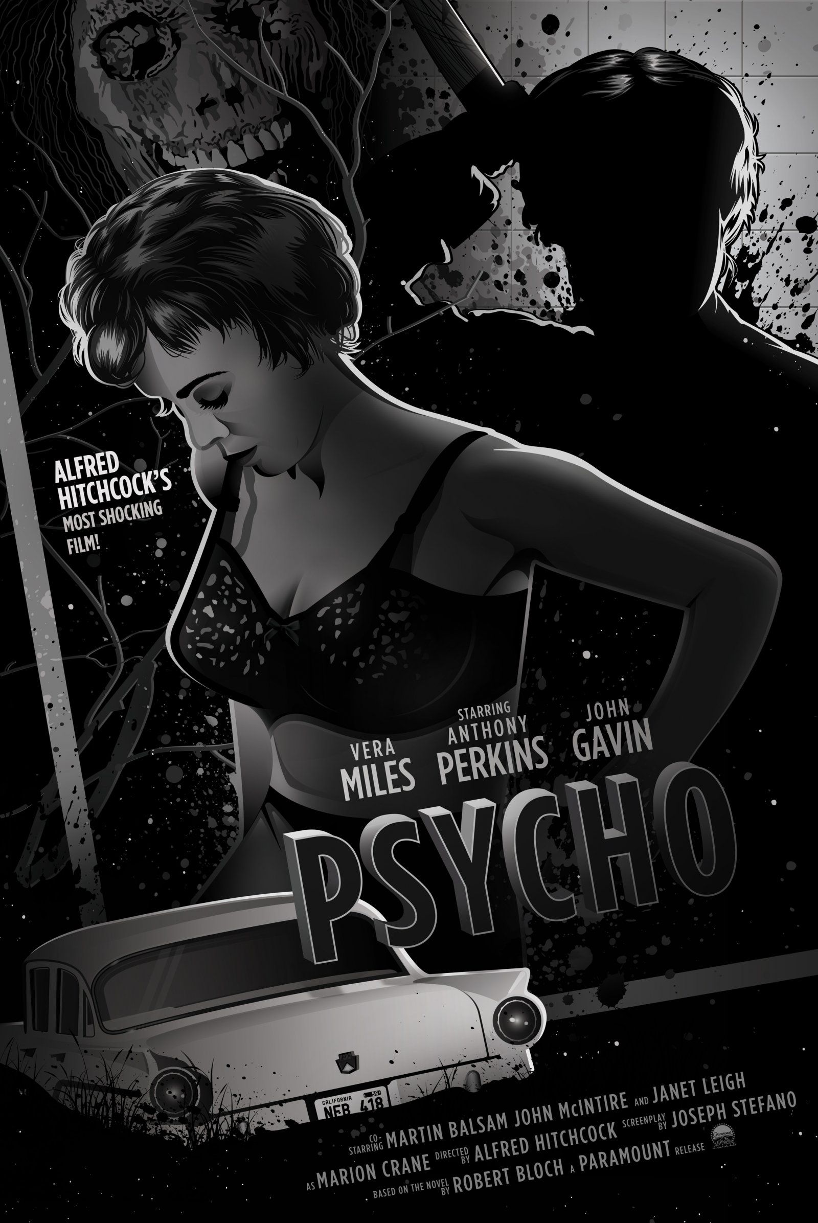 Poster film Psycho bianco nero, 1600x2392 Full HD Verticale, Smartphone