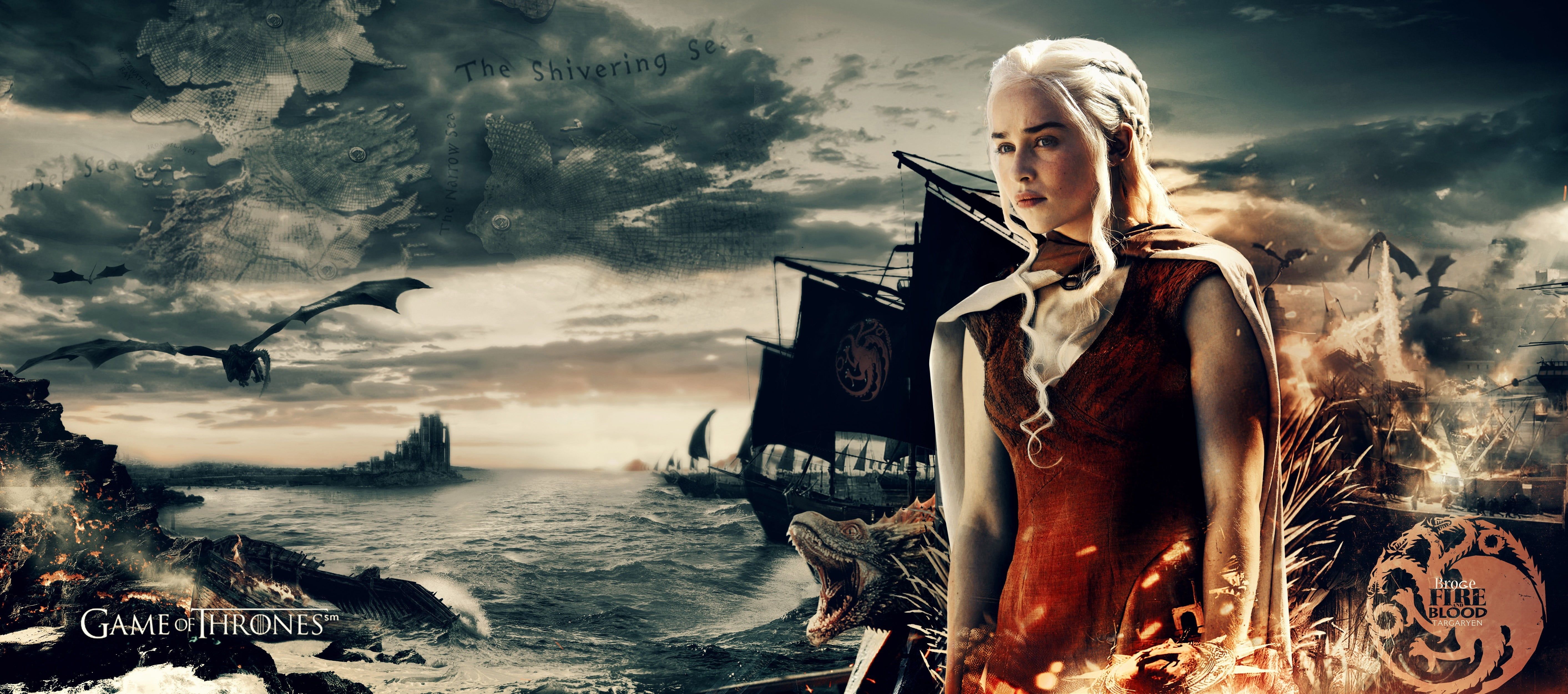 Daenerys Targaryen, Game of Thrones, 5651x2500 Ultrawide, Dual Monitor