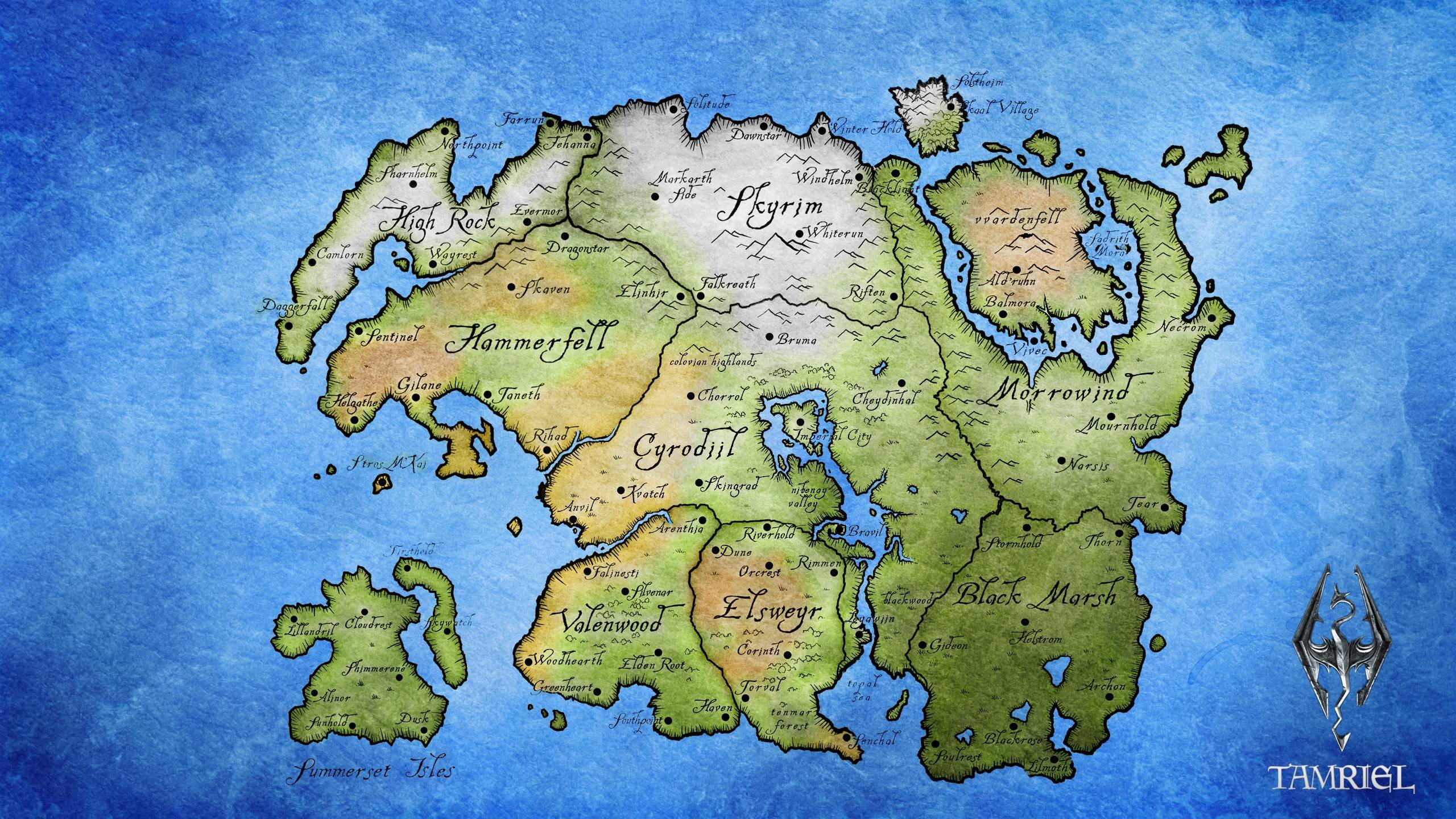 Mappa di Tamriel Skyrim, 2560x1440 1440p, Desktop