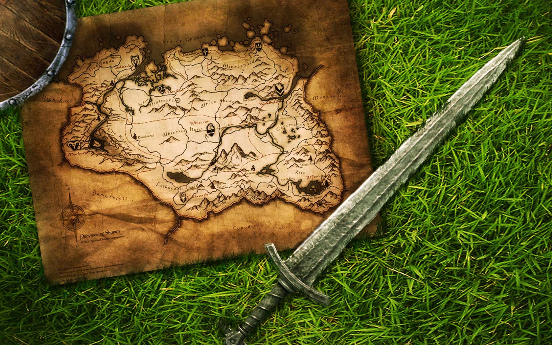 Mappa di Skyrim con spada, 1920x1200 Full HD+, iMac
