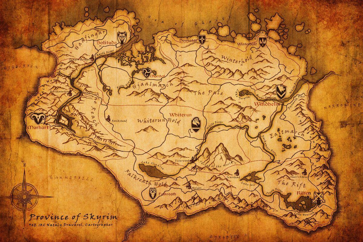 Mappa di Skyrim, pergamena, The Elder Scrolls, 1200x800 HD, Laptop