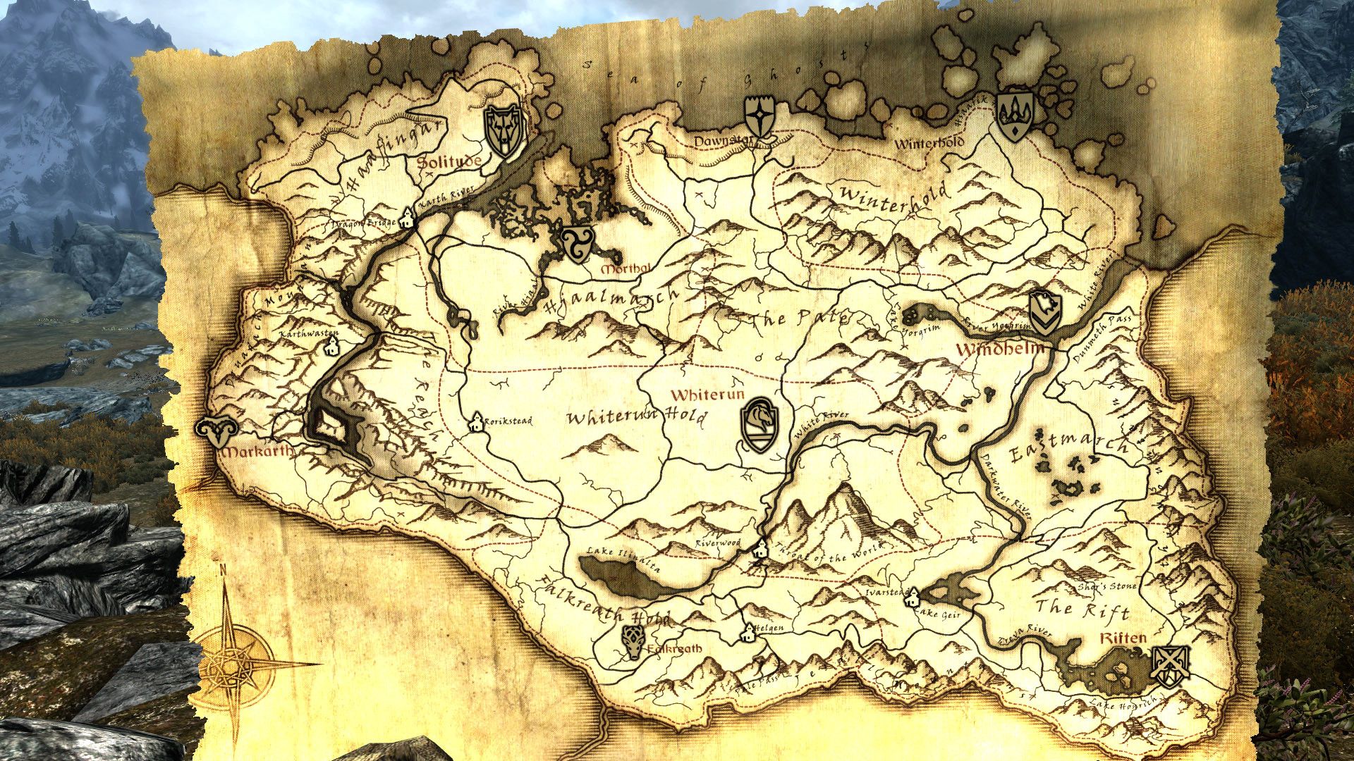 Mappa di Skyrim su pergamena, 1920x1080 Full HD 1080p, PC