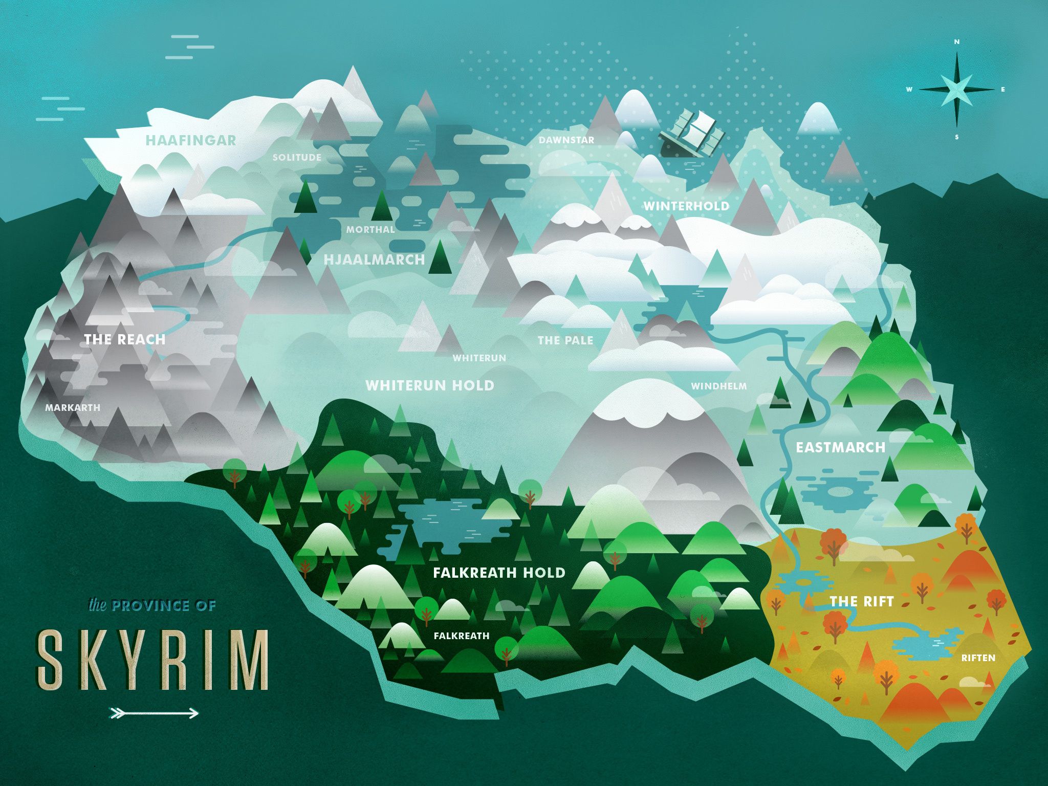 Mappa di Skyrim stilizzata, 2048x1536 Hi-Res, Laptop