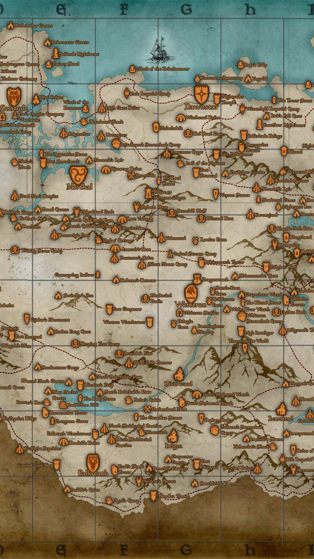 Mappa di Skyrim dettagliata, 1080x1920 Full HD Verticale, iPhone