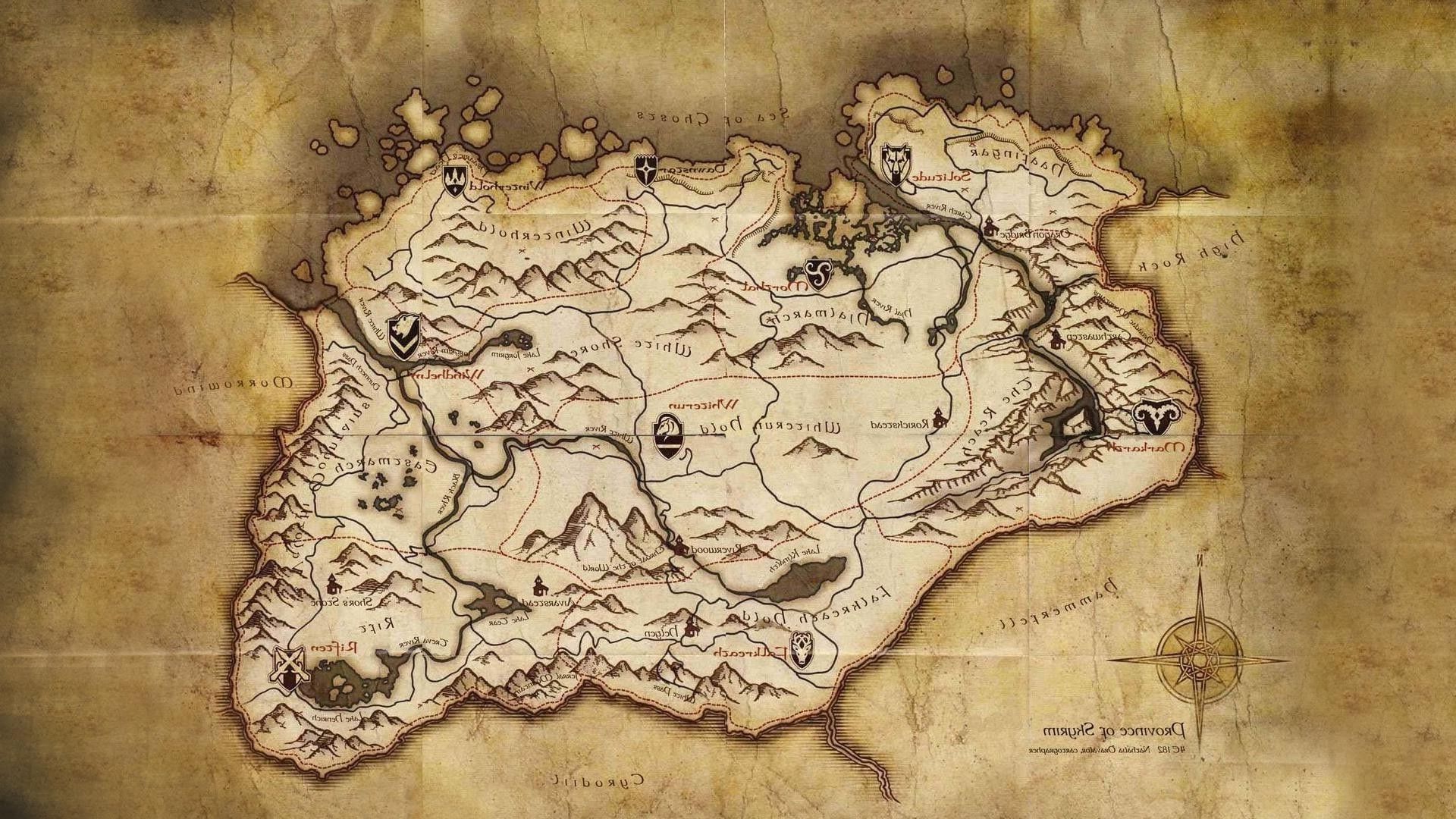 Mappa di Skyrim, pergamena, 1920x1080 Full HD 1080p, Desktop