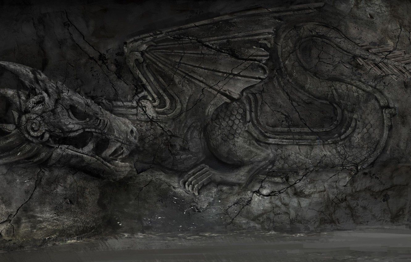 Drago scolpito su pietra scura, 1332x850 720p, PC