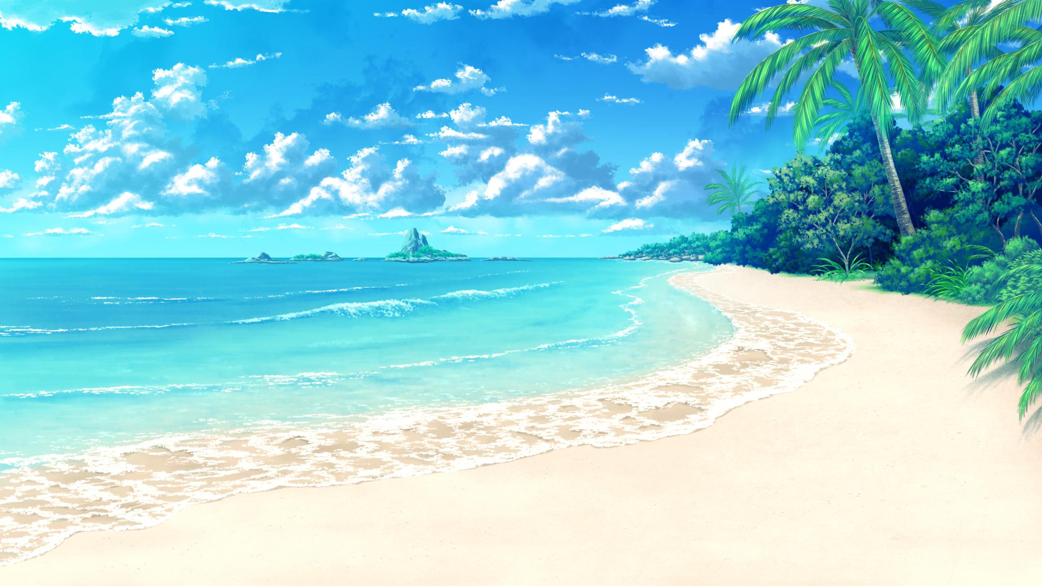 Spiaggia anime tropicale mare, 2048x1152 alta risoluzione, Desktop