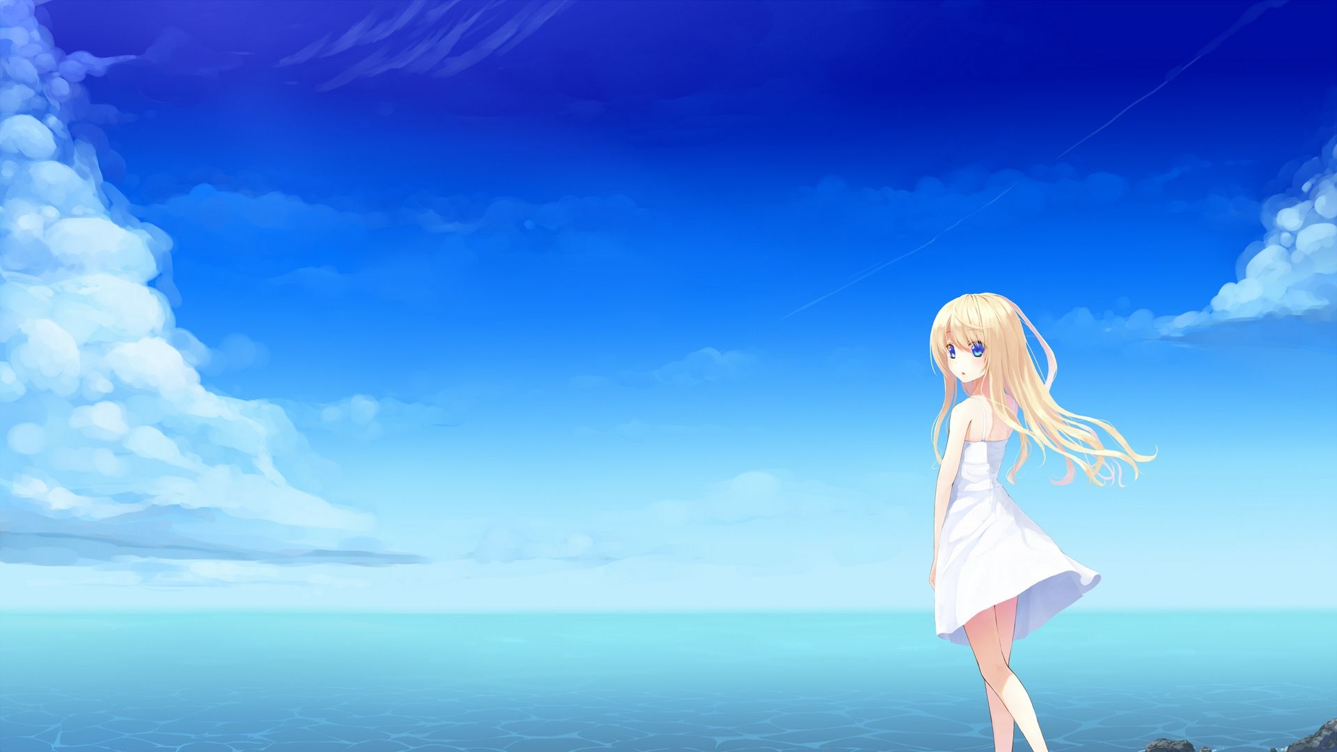 Ragazza anime bionda in riva al mare, 1920x1080 Full HD 1080p, Desktop