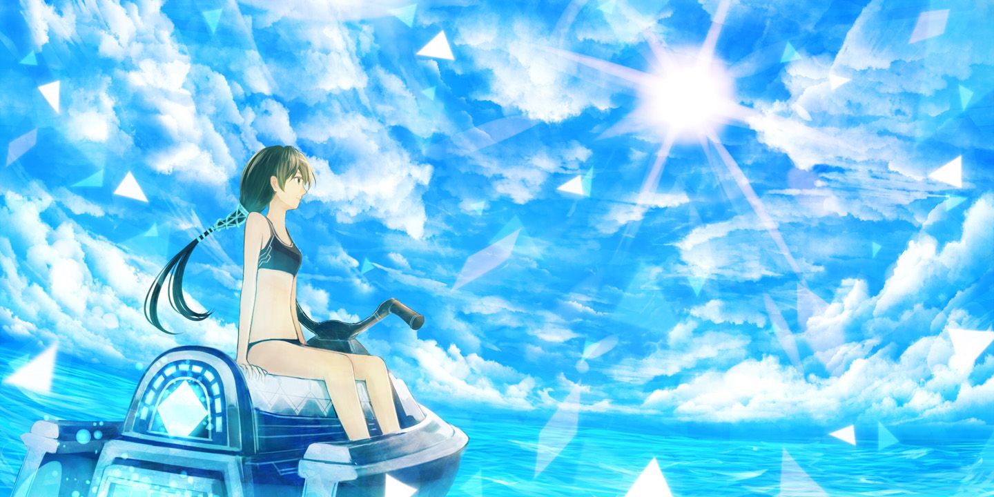 Ragazza anime seduta mare, 1440x720 720p, PC