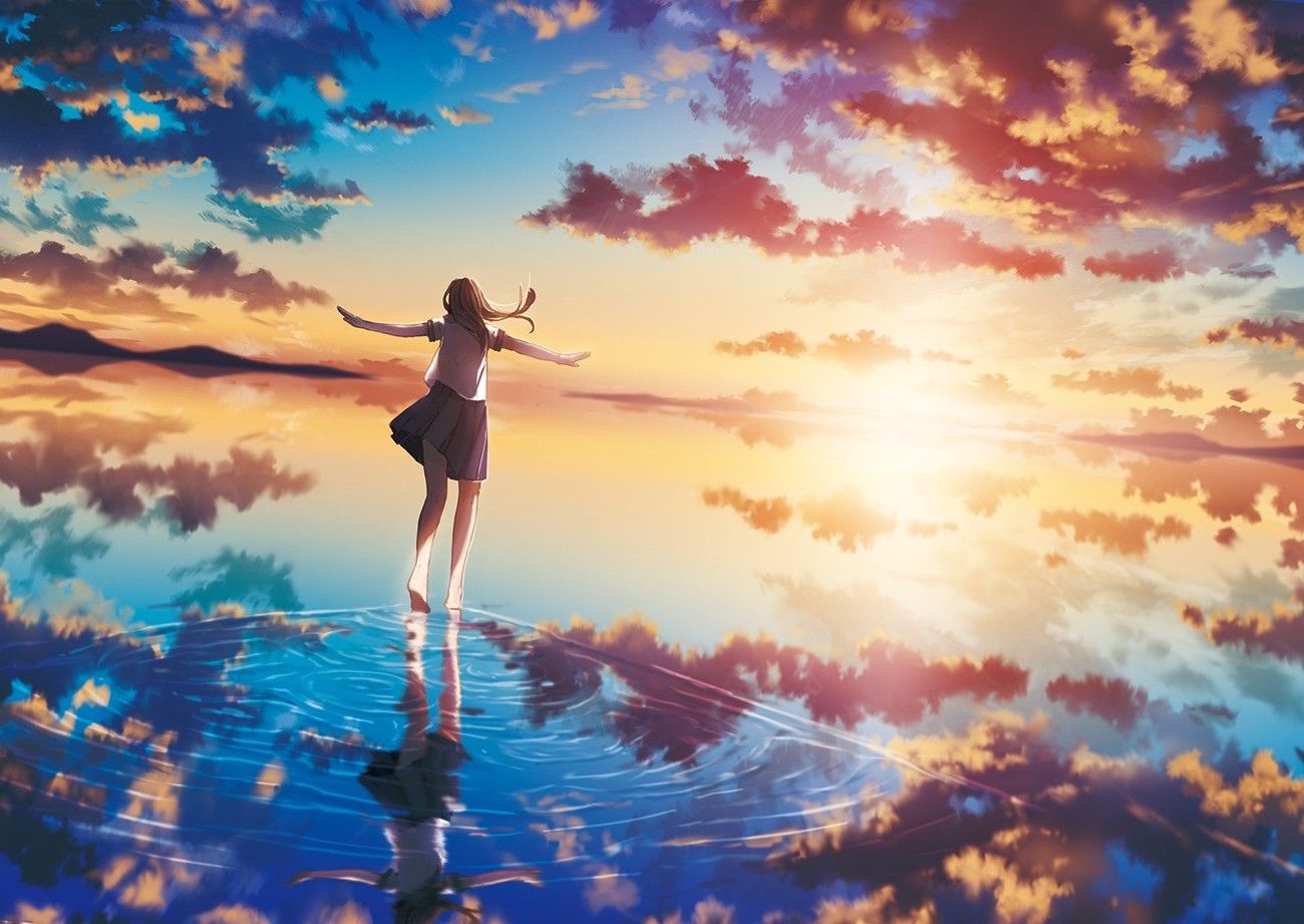 Ragazza anime al tramonto sul mare, 1300x921 720p, MacBook Air