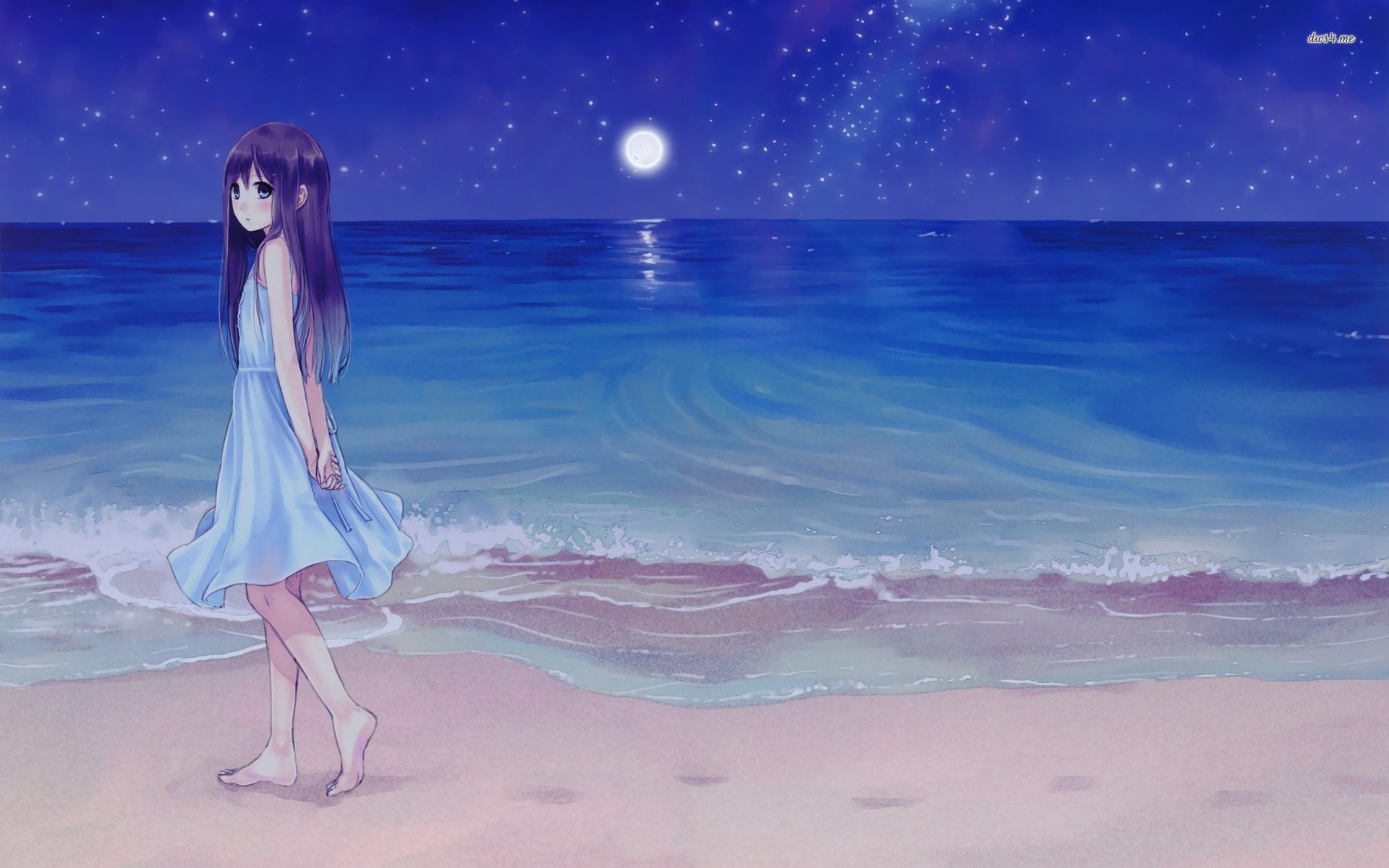 Ragazza su spiaggia al chiaro di luna, 1920x1200 Full HD+ WUXGA, Desktop