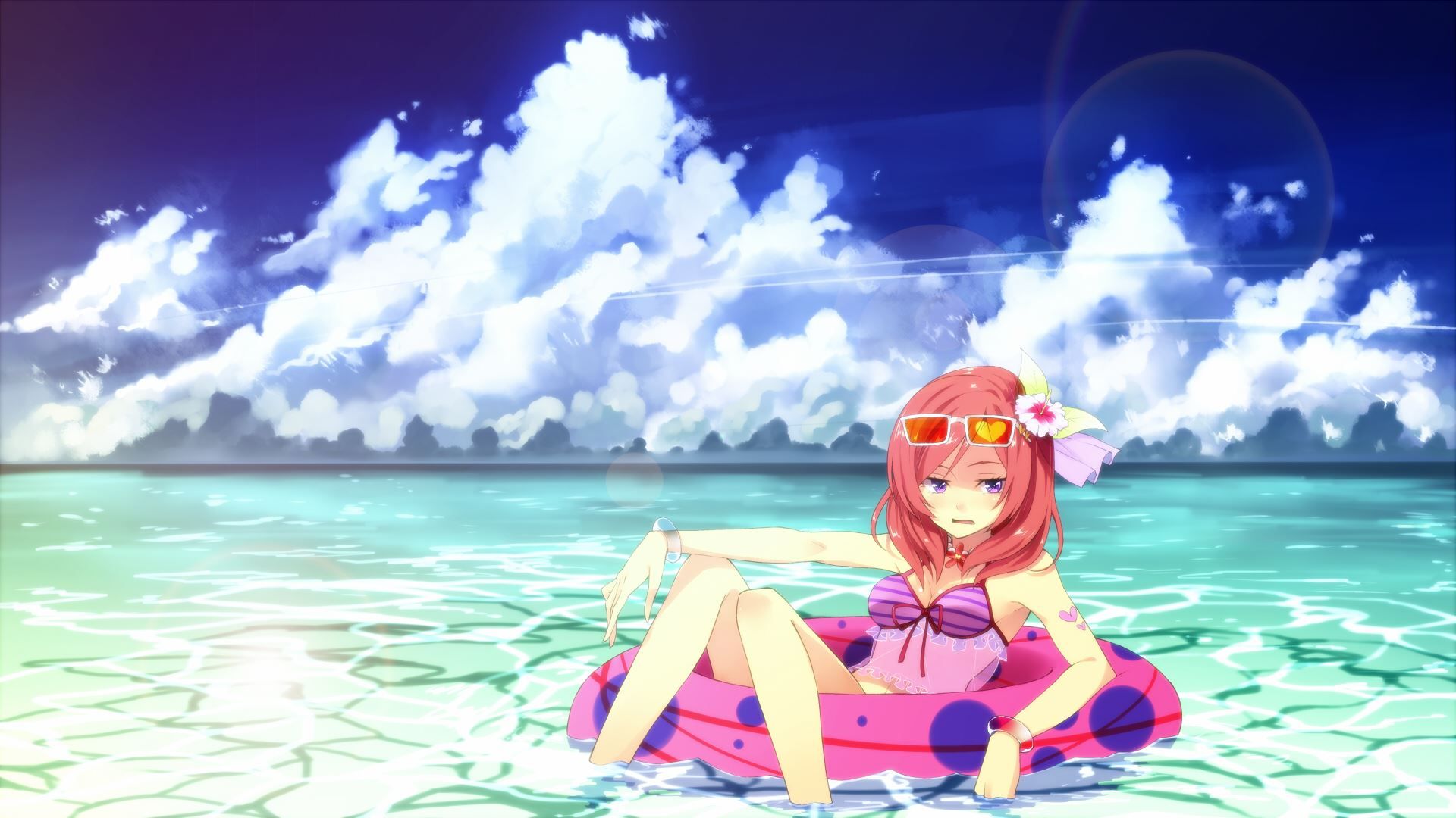 Ragazza anime capelli rossi mare, 2560x1440 1440p, Desktop