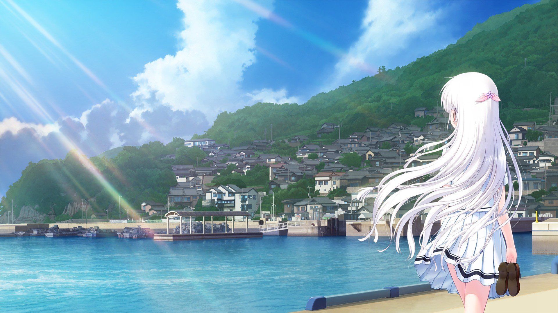 Spiaggia scogliera anime mare, 2340x1316 2K, Desktop