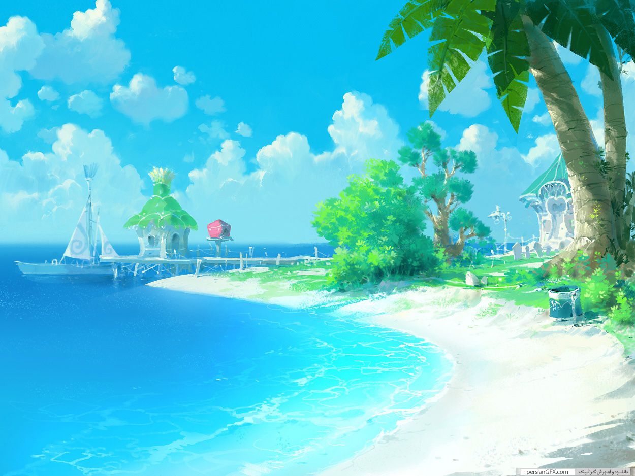 Spiaggia anime tropicale blu, 1250x938 HD, PC
