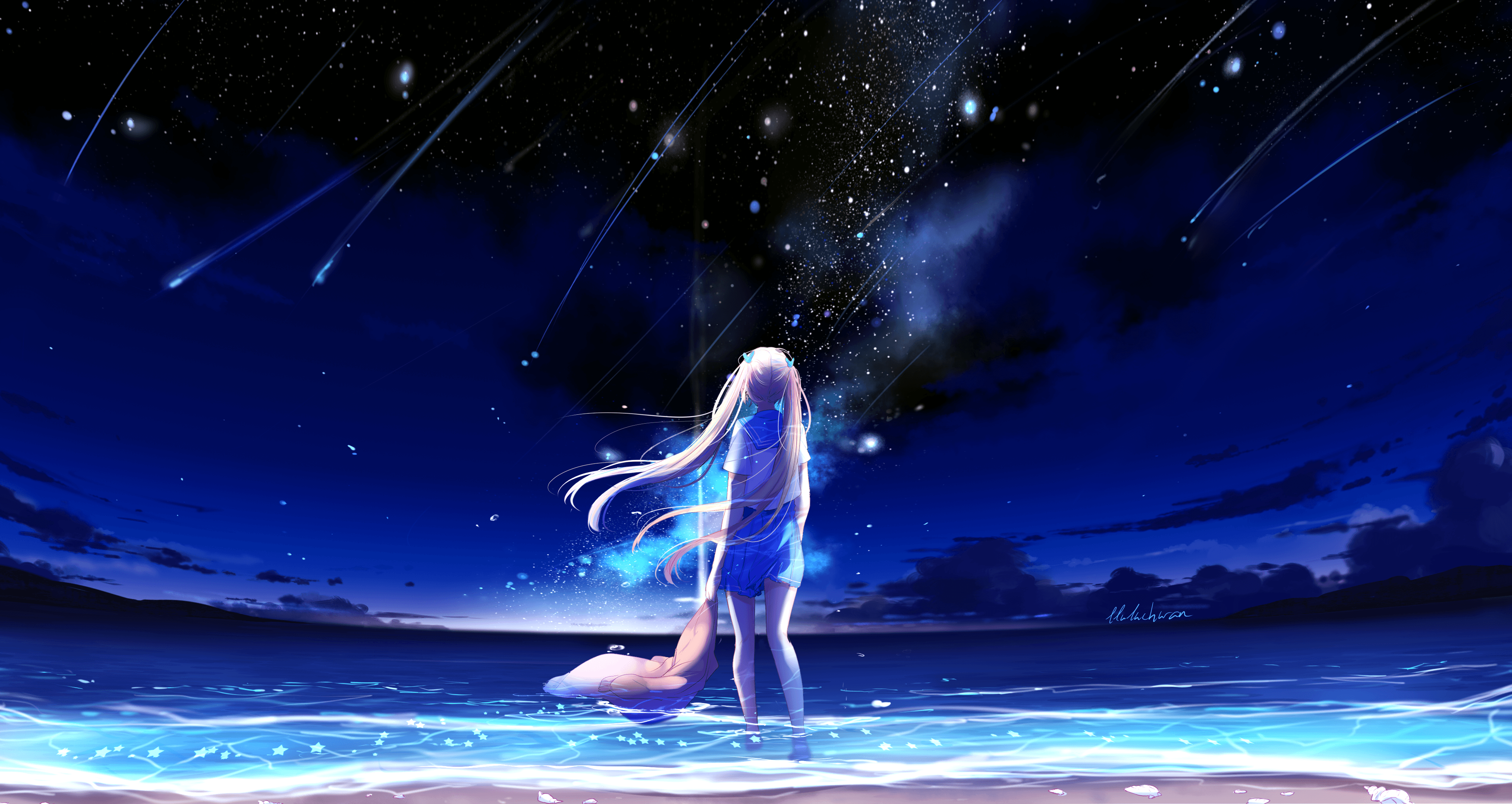 Ragazza anime notte mare stellato, 3907x2080 4K, Smart TV 4K