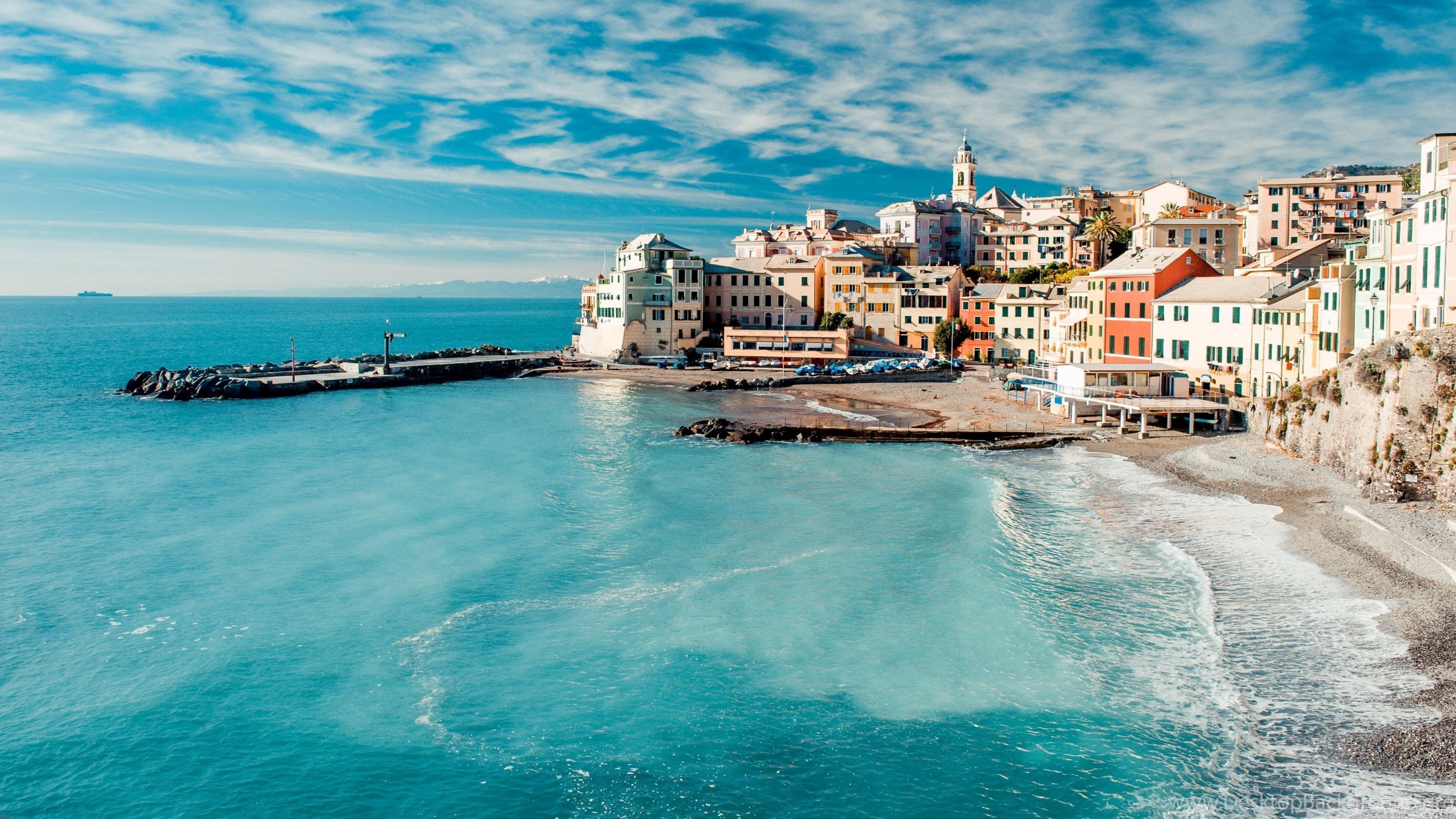 Villaggio costiero italiano, mare turchese, sfondo 3840x2160 4K Ultra HD, Monitor 4K