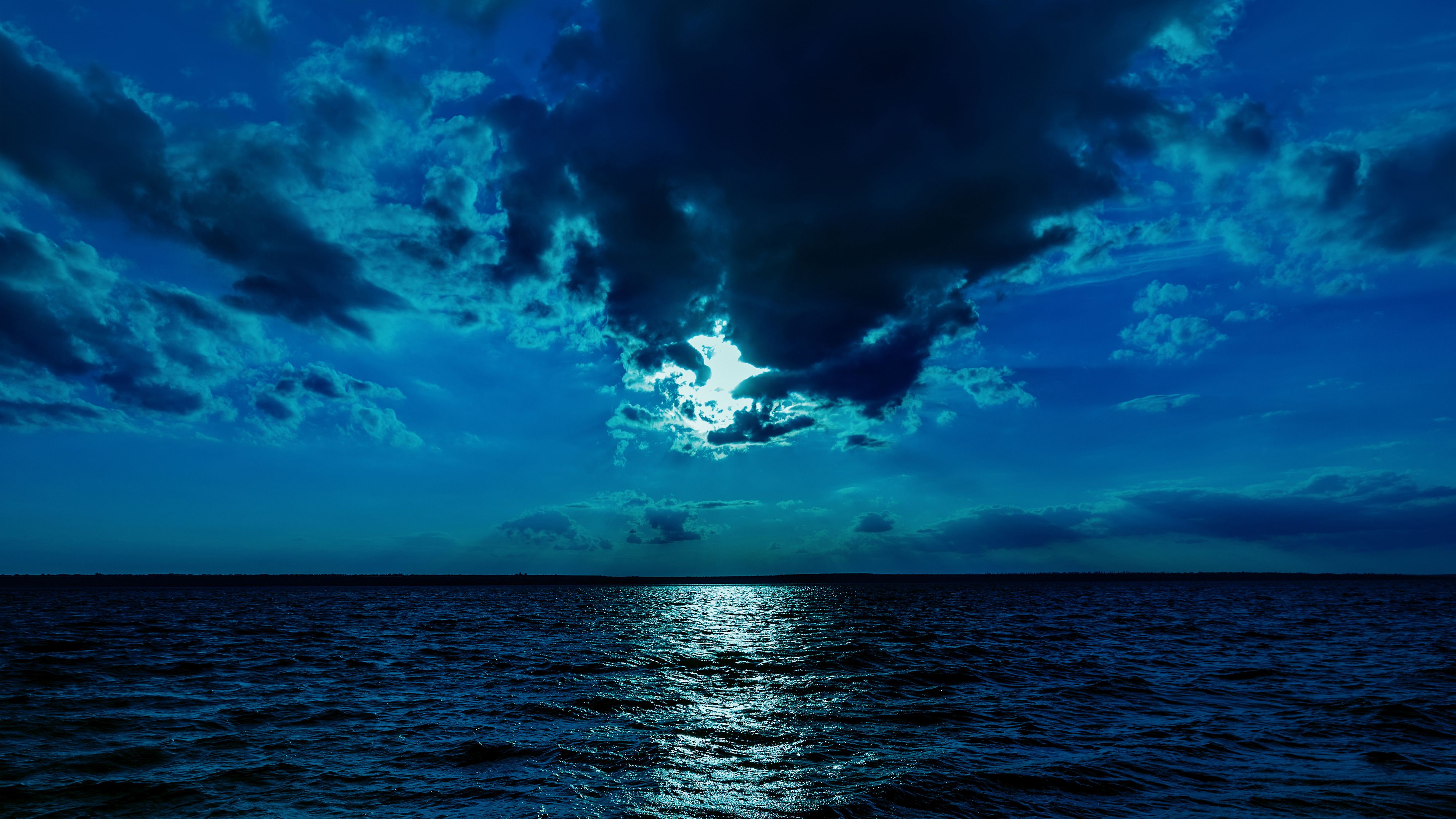 Mare notturno con luna, sfondo 4000x2250 4K Ultra HD, Monitor 4K