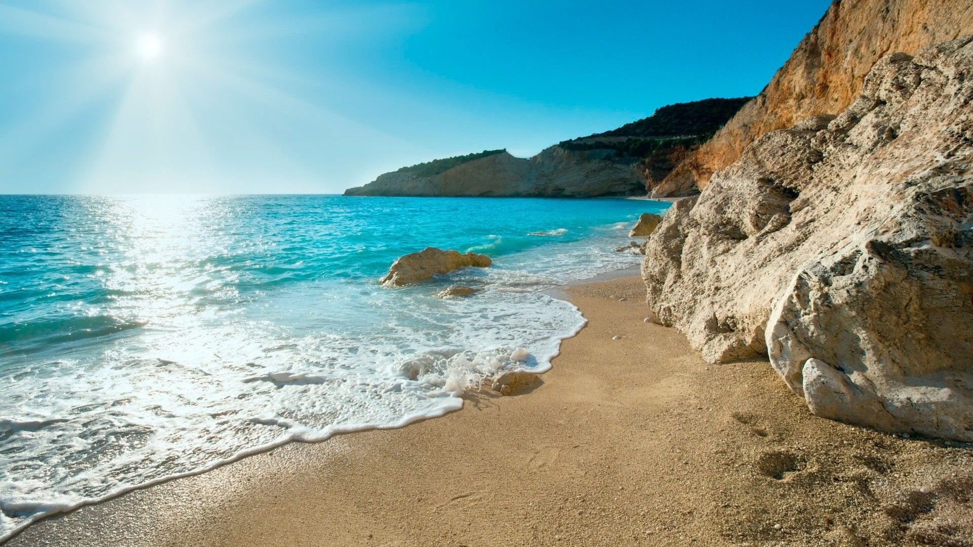 Spiaggia mare scogliera azzurro, sfondo 1920x1080 Full HD 1080p, PC Desktop