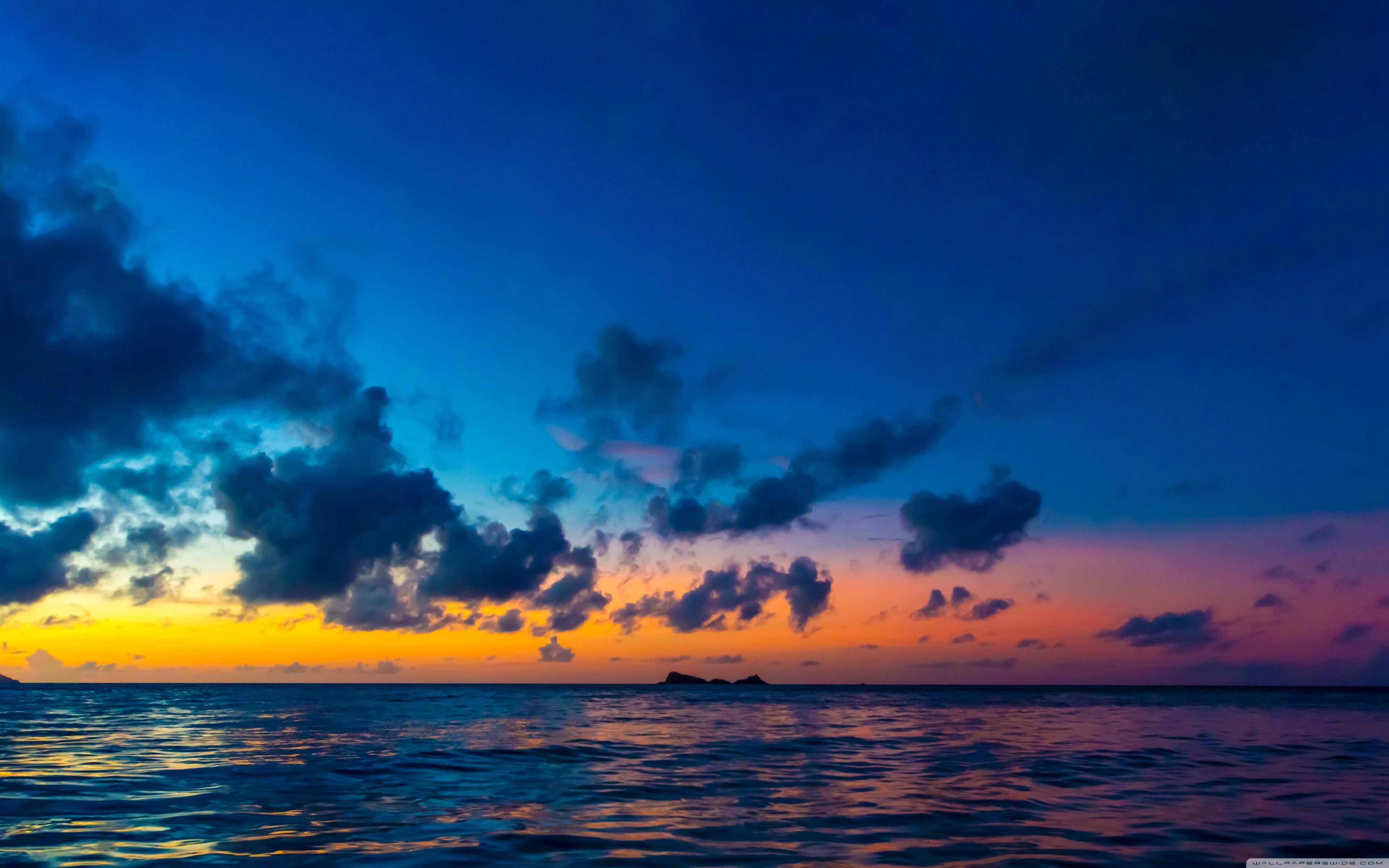 Tramonto sul mare, cielo blu, 3840x2400 Ultra HD, 4K TV