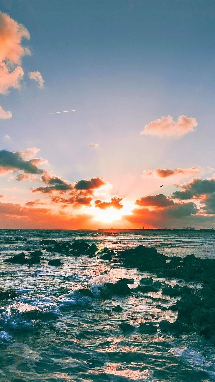 Tramonto sul mare con scogli, 736x1306 Full HD Verticale, Smartphone