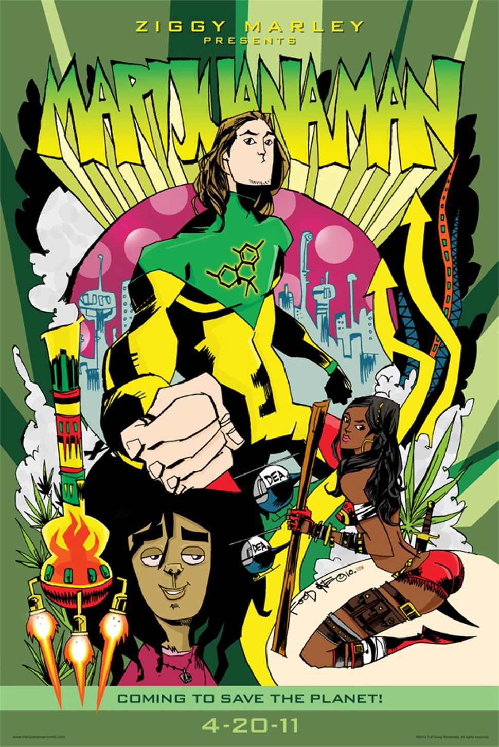 Marijuana Man fumetto cartoon, 970x1453 Verticale, Mobile