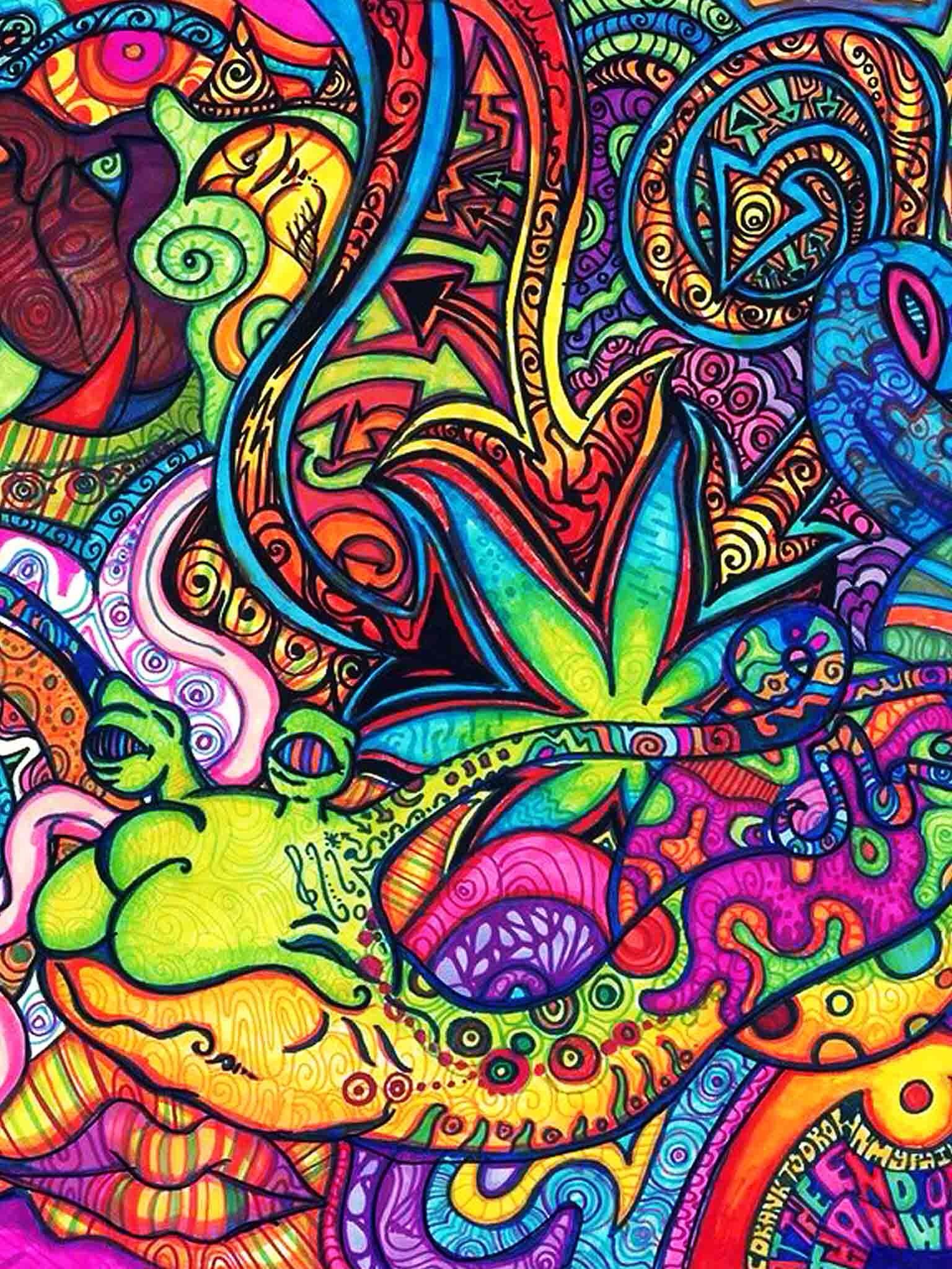 Graffiti psichedelico foglia marijuana, 1536x2048 Verticale, Mobile