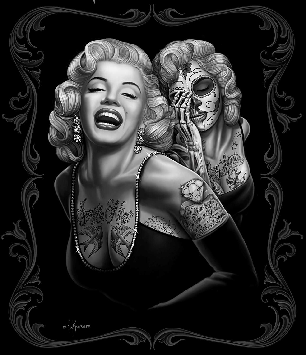 Marilyn Monroe teschio tatuaggi, 1290x1500 Verticale, iPhone