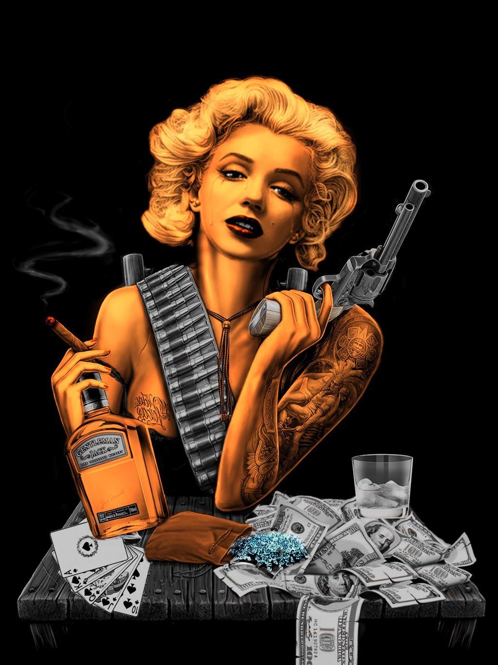 Marilyn Monroe gangster con pistola, 1024x1365 Verticale, iPhone