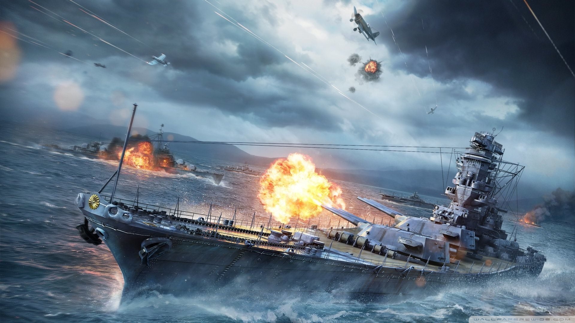 Nave da guerra in battaglia navale, 1920x1080 Full HD, PC Desktop